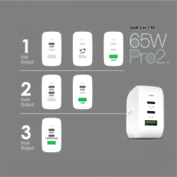 NTL9955W PD65W GaN 2xUSB-C + USB-A nabíječka bílá