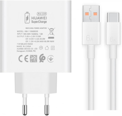  Huawei HW-110600E00 Super Charge USB-A  originální síťová rychlonabíječka HW-110600E00 + USB-C (Type-C) datový kabel v bílé barvě 66W