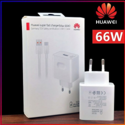  Huawei HW-110600E00 Super Charge USB-A  originální síťová rychlonabíječka HW-110600E00 + USB-C (Type-C) datový kabel v bílé barvě 66W